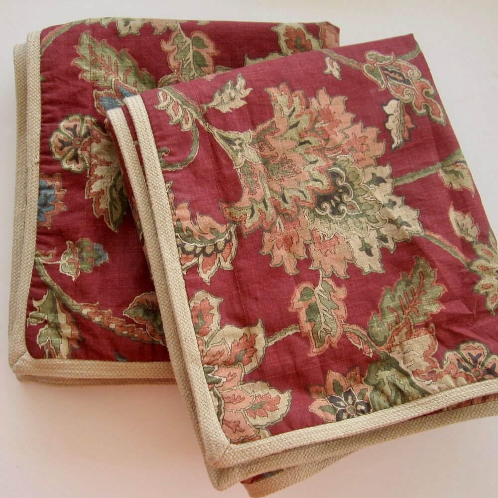 Ralph Lauren Chaps Annabelle 2 King Shams Red Jacobean Floral Paisley Jute Trim
